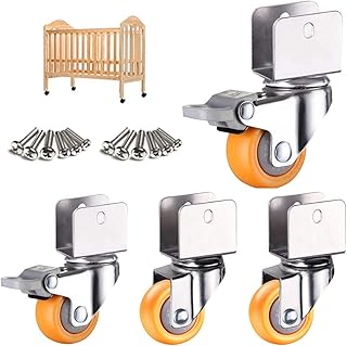 2 Inch 50mm Swivel Caster Wheels,U-Bracket Furniture Caster,Nylon Casters Wheel Suitable for Cribs,Baby Bed Castors,U-Clamp Top 360° Rotatable Universal Caster,4pcs,Yellow(Swivel+brake16mm)