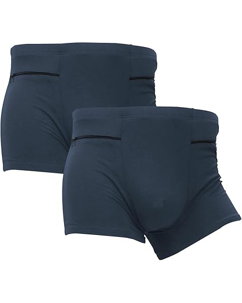 LUEXBOX Pocket Underwear for Men with Secret Hidden Pocket, Travel Boxer Briefs, 2 Packs (Blue)