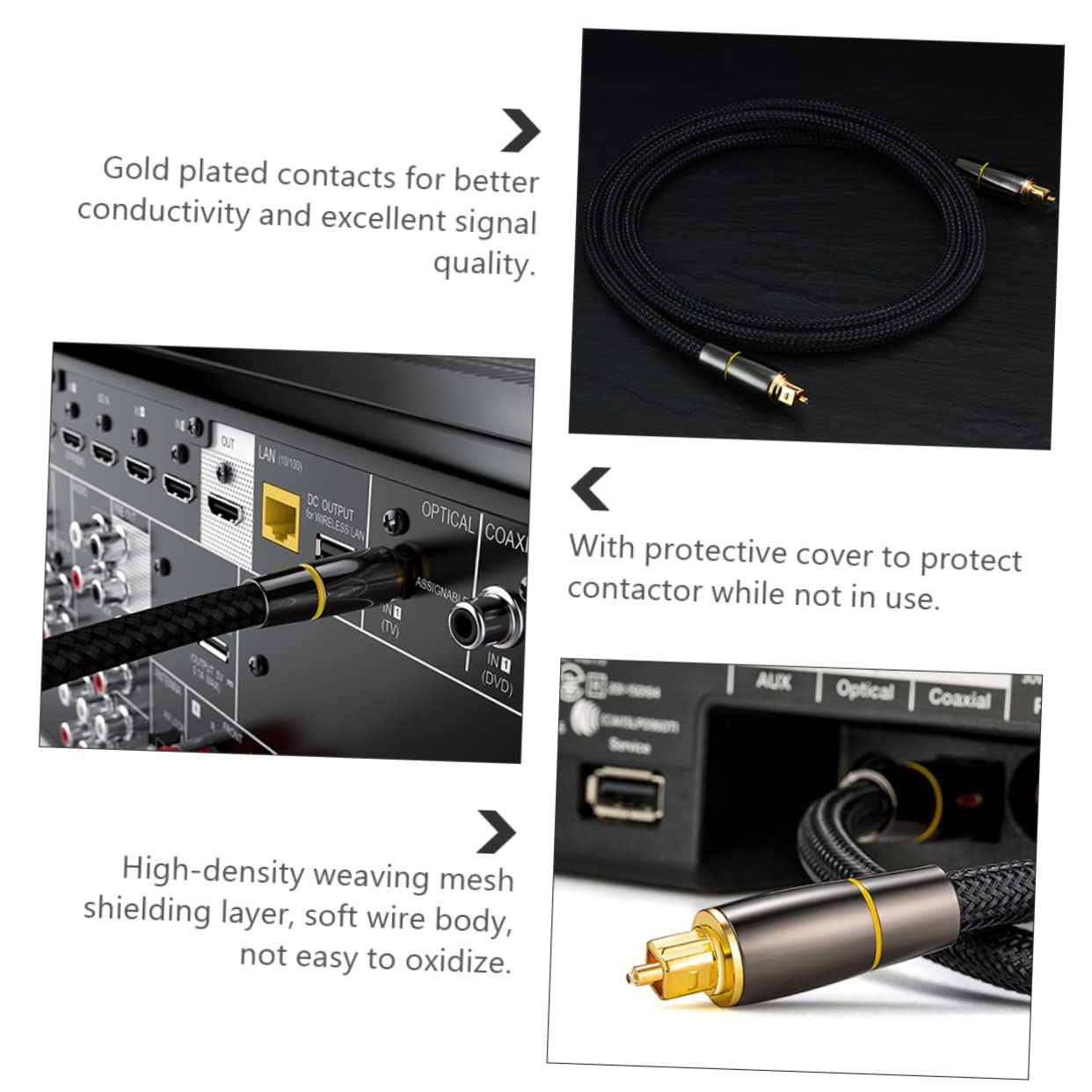 Mikikit Cavo Audio Ottico in Fibra, Nero, Segnale Stabile e Copertura Protettiva, per Soundbar e Console,