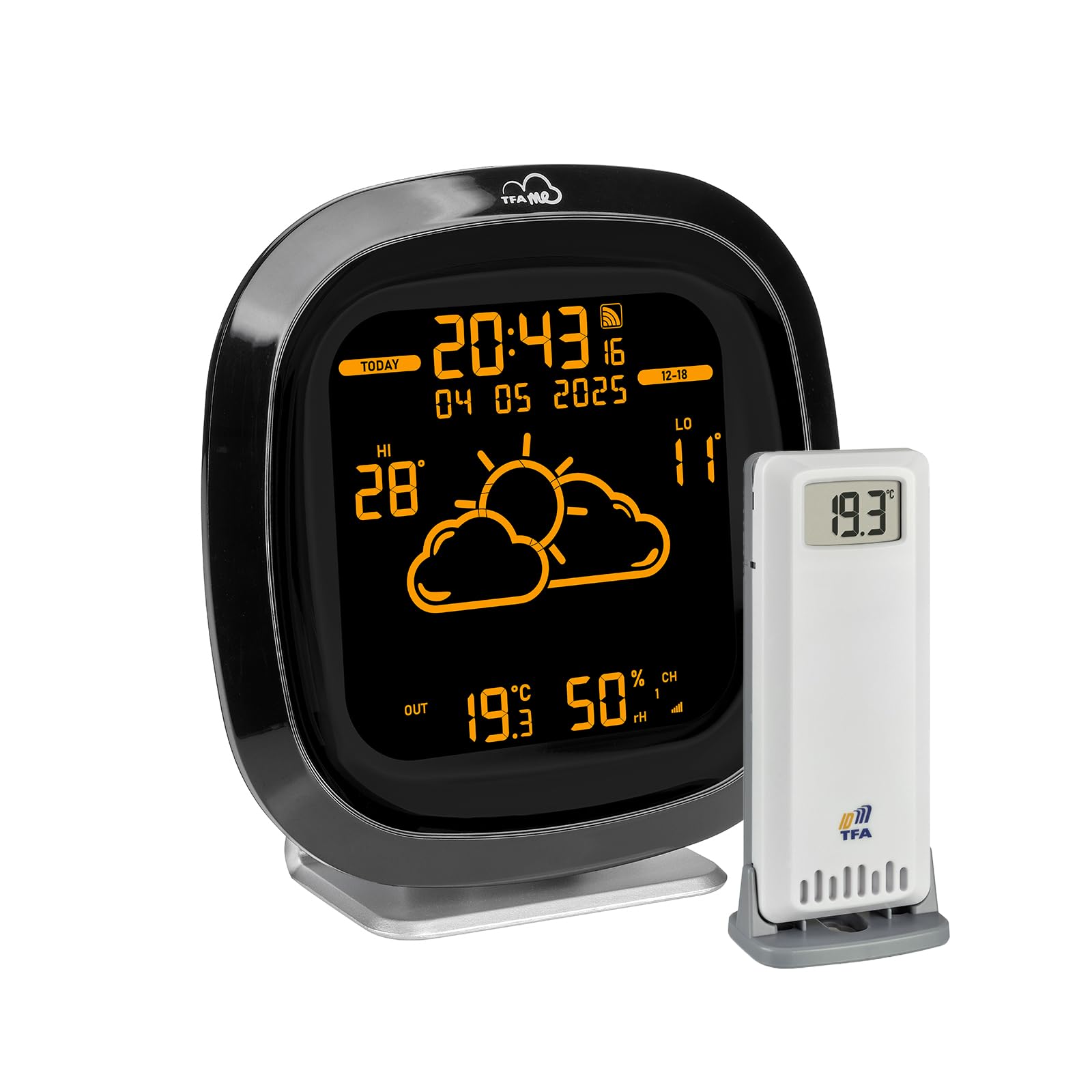 TFA Dostmann TFA.me ID-04 35.8102 stacja pogodowa WLAN, profesjonalna prognoza pogody przez Wetter.com na 4 dni, wraz z radiowym nadajnikiem zewnętrznym, różne kolory wyświetlacza, portal internetowy,