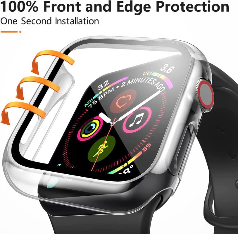 Image of Hard PC Case with Tempered Glass Screen Protector Compatible with iWatch Series 7 41mm, Full Coverage Hard Polycarbonate Slim Protective Cover Transprant-44MM