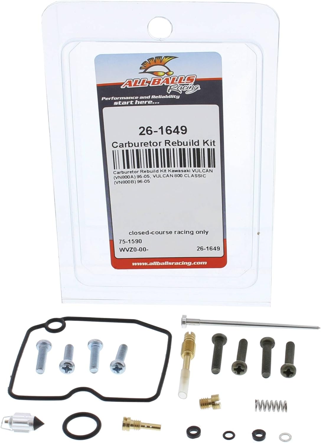 All Balls Racing 26-1649 Carburetor Rebuild Kit Compatible with/Replacement For Kawasaki VN 800 A Vulcan 1995-2005, VN 800 B Classic 1996-2005