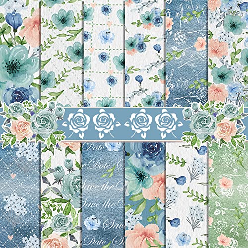 24 Sheets 12'' X 12'' Single-Sided Vintage Floral Scrapbook Paper Pad, Blue Rose Pattern Cardstock Paper, Watercolor Flowers Decorative Craft Paper For Card Making Photo Album Journal Diy Craft #TOP11