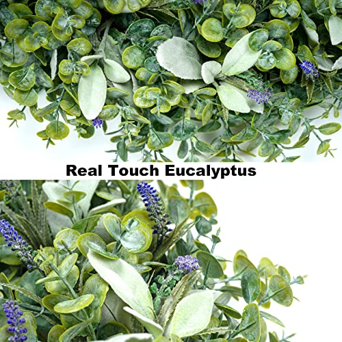 Soosubel Green Real Touch Eucalyptus Wreath For Front Door, Artificial Farmhouse Front Door Wreath For Year Round, 20 Inch Lambs Ear Wreaths #TOP1