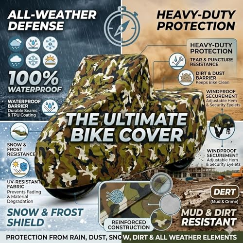 Image of 6X6 Heavy Duty Bike Cover for Shine 125, Water Proof Jungle Print, All-Weather Protection, Waterproof, UV Resistant, Dustproof, Windproof, Durable Outdoor Motorcycle Body Covers for Daily Use