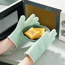 Luva de forno de silicone durável resistente ao calor, luvas de forno com forro macio, luva de cozinha para assar, cozinhar, churrasco, itens essenciais de cozinha para casa, verde claro (1 peça)