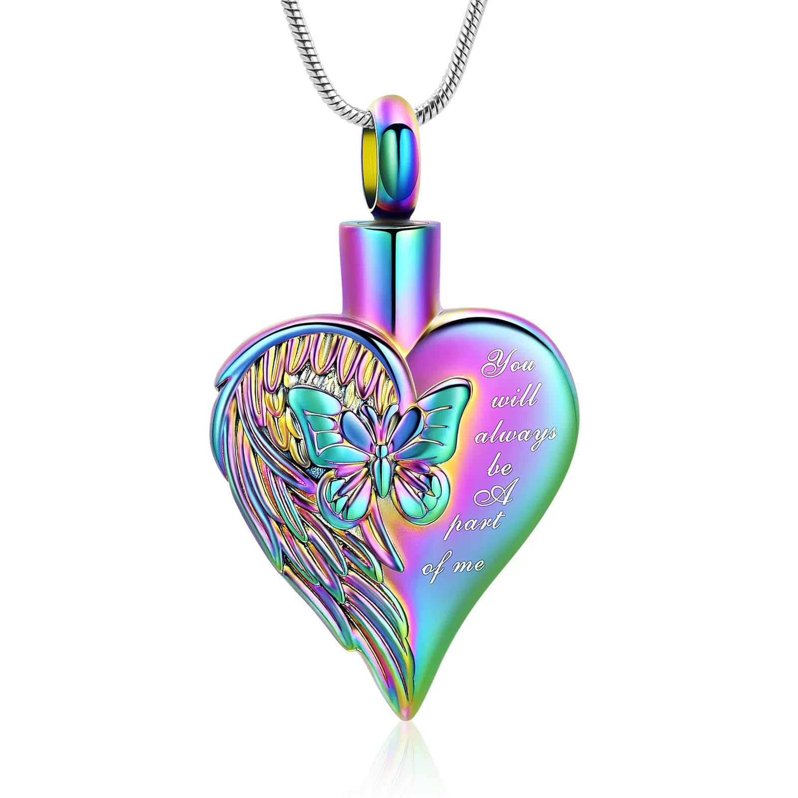 Collar de urna para cenizas de diseño exclusivo en corazón y mariposa de alta joyería 3