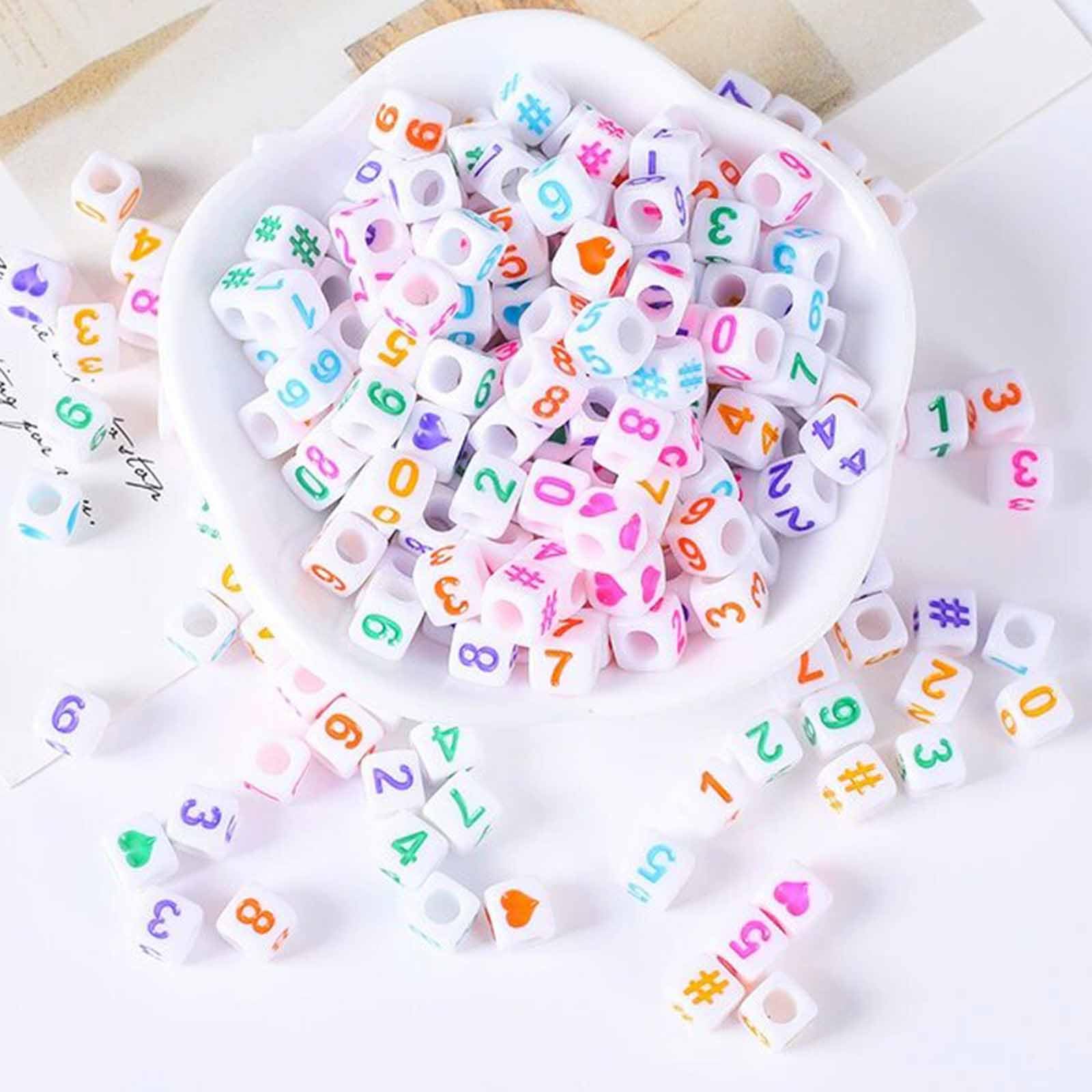 DAHI 800pcs Square Number Beads Acrylic Cube Color Number Bead White Craft Beads 0-9 for Jewellery Crafts DIY Necklace Bracelet Decoration (Color Number)