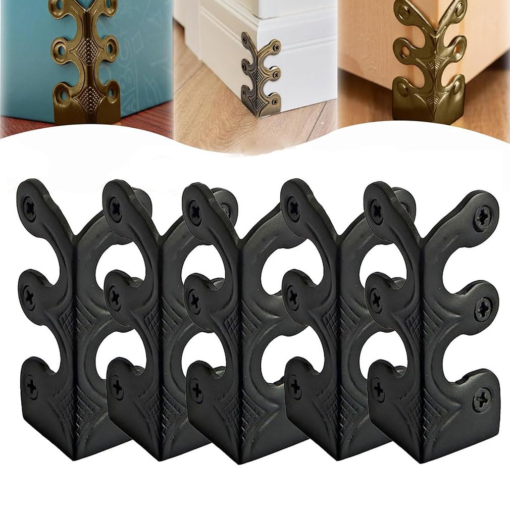 5PCS Skiffers Baseboard Corner Protectors,Baseboard Skiffers,Skiffers Corner Protectors,Solid Brass Skirting Board Corner Protectors,Vintage Metal Corner Protector,Decorative Protector Cover (Black)