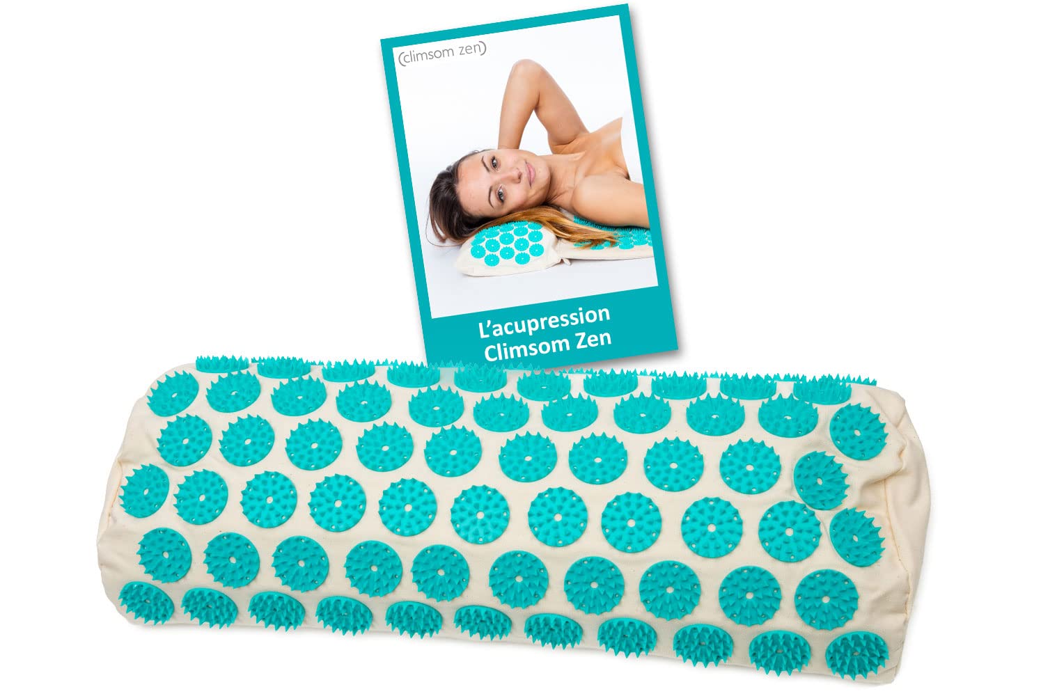 CLIMSOM ZEN - Coussin Chauffant Cervicales Acupression, Textile et Garnissage 100% Bio, Garnissage Naturel Épeautre, Fourni avec Livret Conseil (Bleu)
