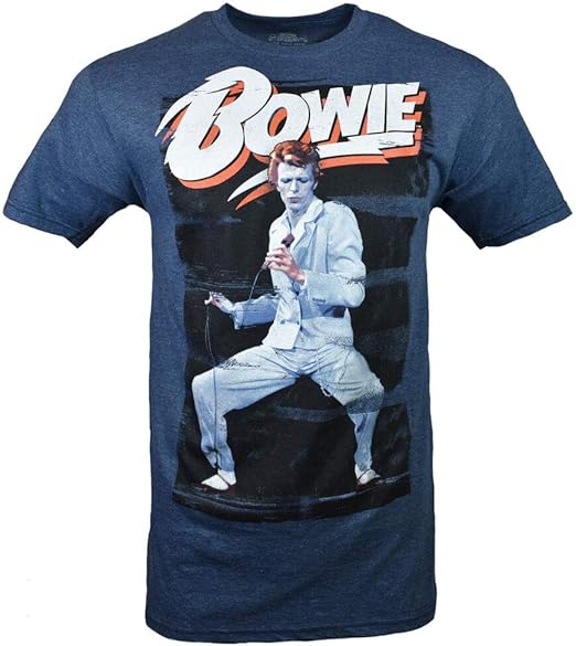 David Bowie Mens S M L XL Tee T Shirt Vintage Guitar Rock Tour Blue