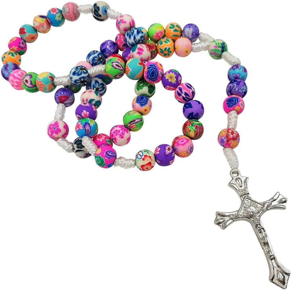 TALISMAN4U Multicolor Polymer Beads CATHOLIC ROSARY NECKLACE First Communion Christmas Religious Gift