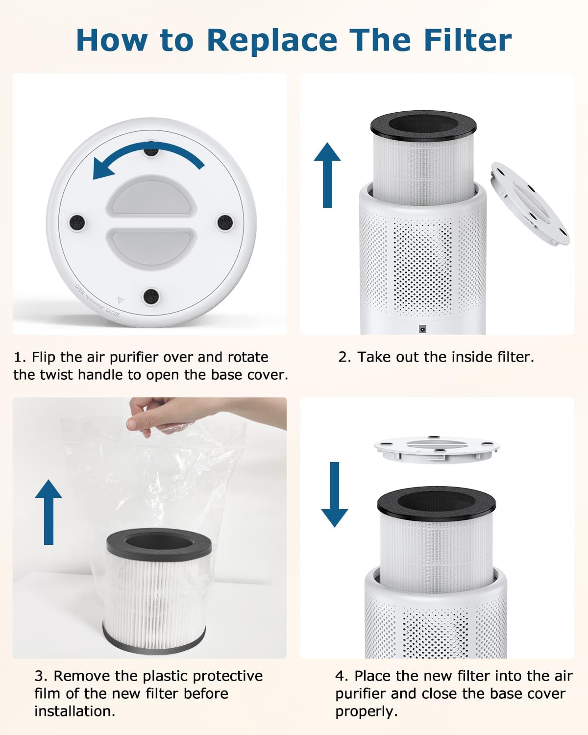 (1 Pcs) Air Purifier D10N Replacement Filter, VEWIOR H13 True HEPA Air Cleaner Filter (Special for VEWIOR D10N Air Purifier) - Image 3