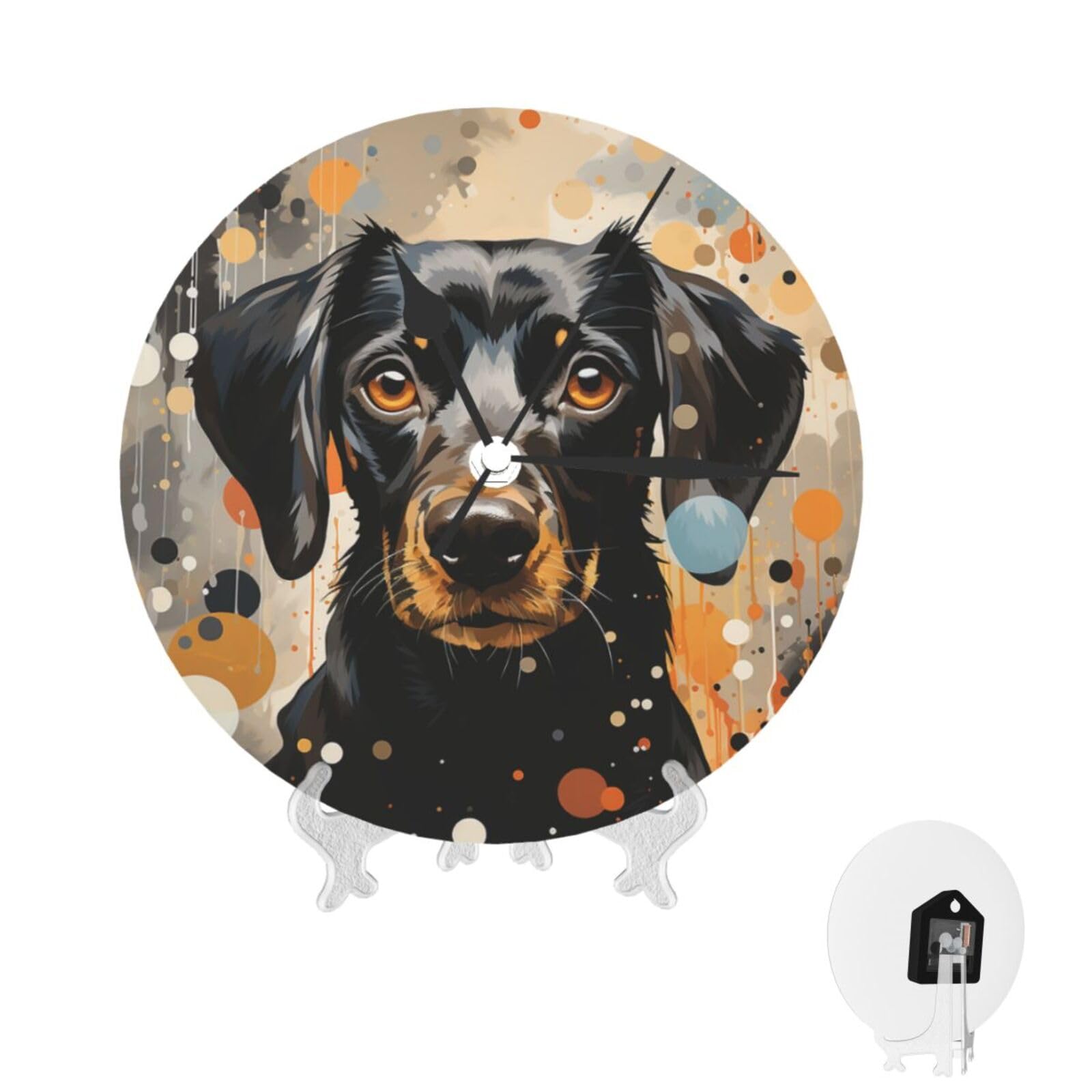Horloge murale silencieuse à pois design moderne et chien pour décorer le salon
