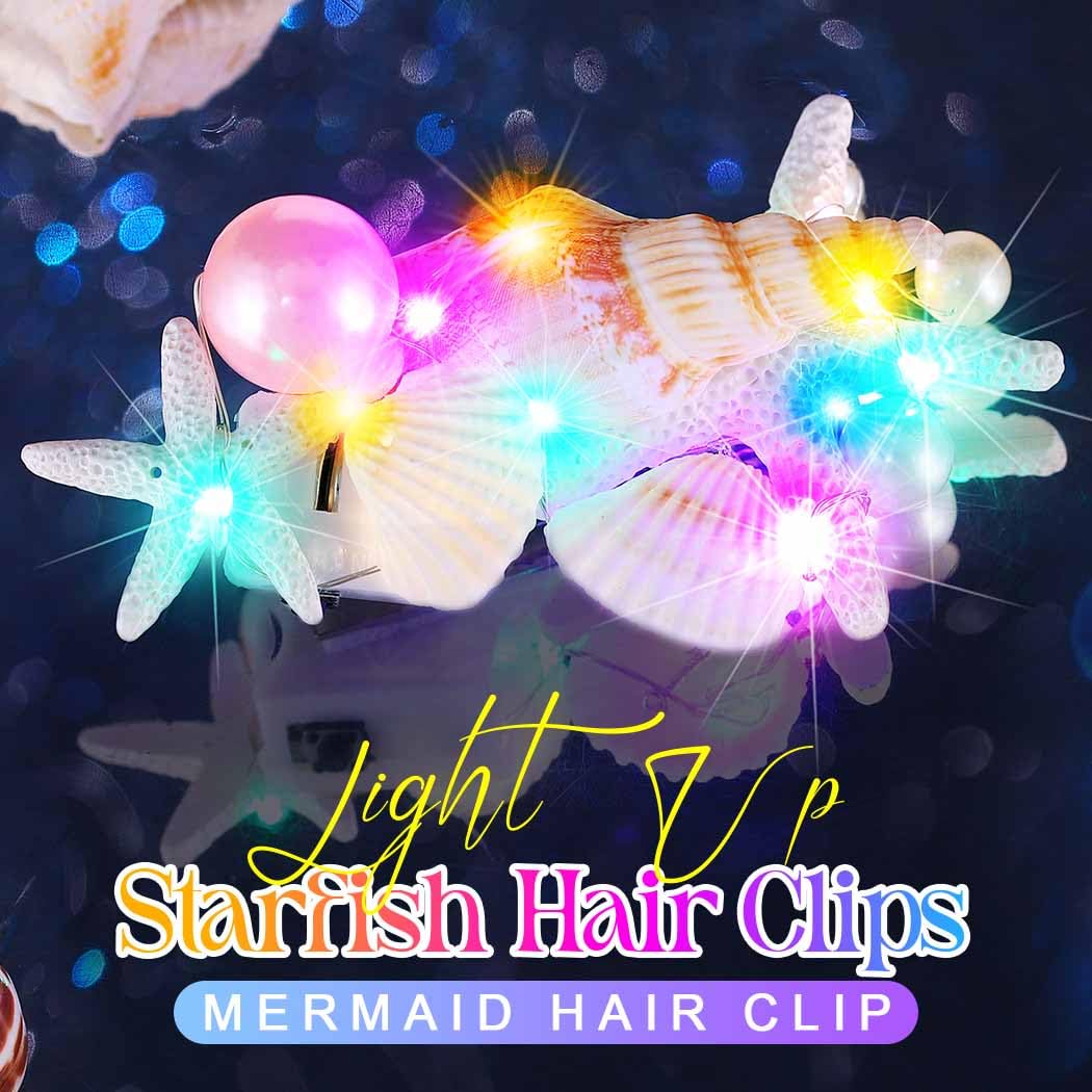 BARTOSI Light Up Mermaid Hair Clips LED Starfish Hair Barrettes Beach Costume Hair Accessories for Women and Girls - Image 2