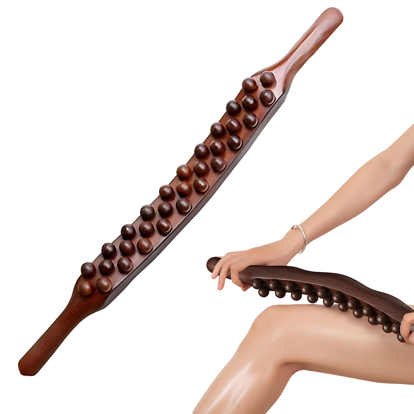 Générique Rouleau De Massage Gua Sha en Bois avec 31 Points De Massage pour La Relaxation Et Le Modelage Musculaire, Adapté à De Multiples Parties du Corps (A)