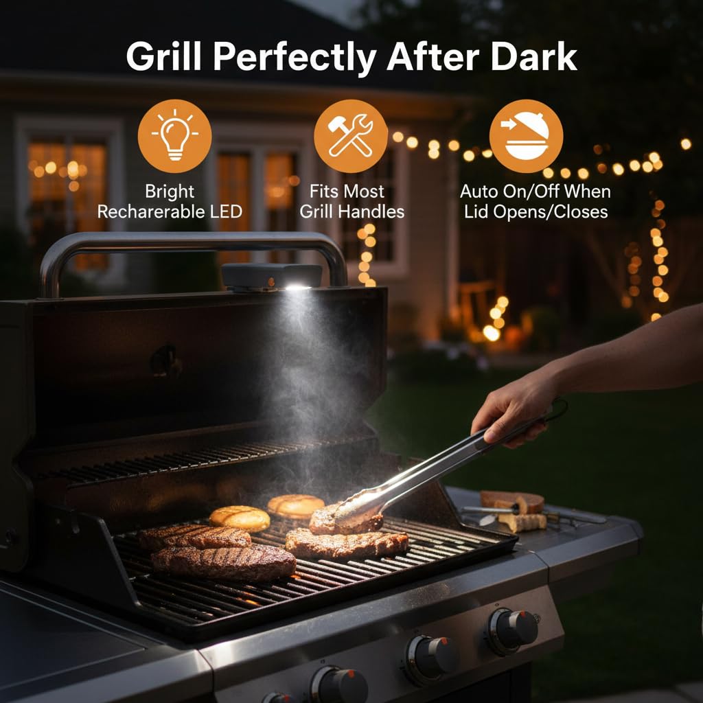 Yukon Glory Helles Grill-LED-Grill-Griff-Licht, wiederaufladbares LED-Licht, passend für die meisten Grills, wasser- und hitzebeständig, Outdoor-Geschenk, perfekt für Blackstone & Weber