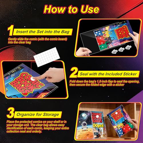 Image of YSCare 100 Pack Current Comic Book Bags and Boards, Thick Acid-Free Comic Books Backing Boards, Clear Book Sleeves Protector for Current Comics Storage and Protection
