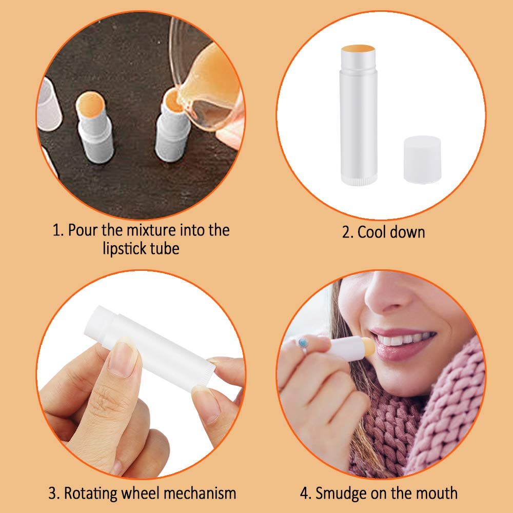 ProLeo 50 pustych pomadek, puste pojemniki do pielęgnacji ust, do samodzielnego wykonania, balsamy do ust, do wielokrotnego napełniania, z nasadką (białe, 5 ml)