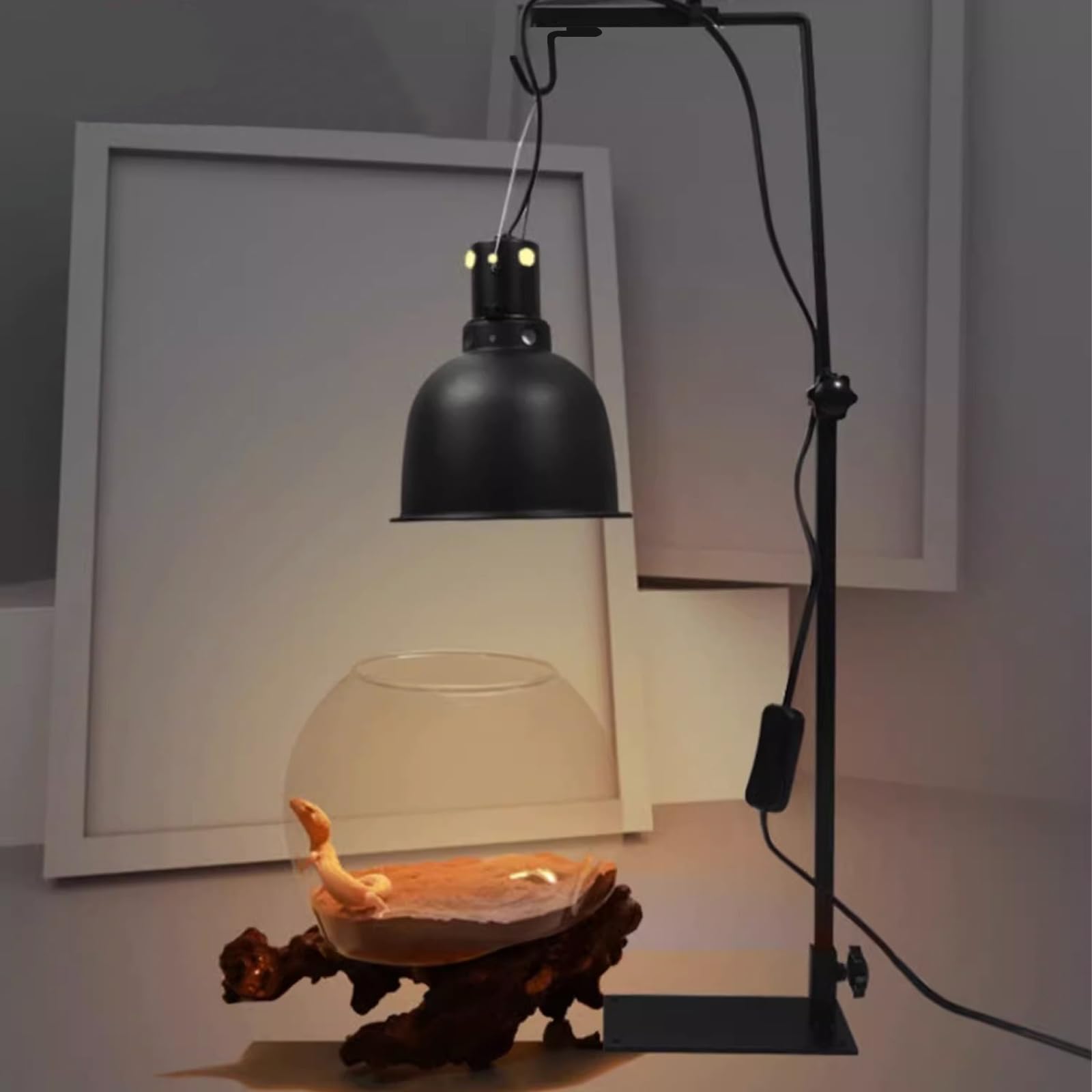 Joycabin Lampa grzewcza dla gadów, regulowana wysokość i szerokość, do terrariów o różnych wysokościach, lampa grzewcza do gadów, czarna, żarowa, 1 sztuka