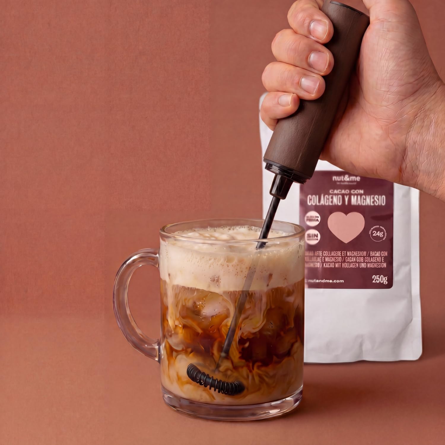 Nut&me Cacao con colágeno y magnesio 250 gr, alto en magnesio, hierro, potasio, keto, sin gluten