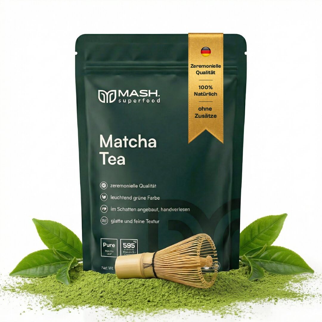 MASH Matcha Reines Bio-Teepulver 50 g, Zeremonienqualität, 100% Bio-Matcha-Pulver, vegan