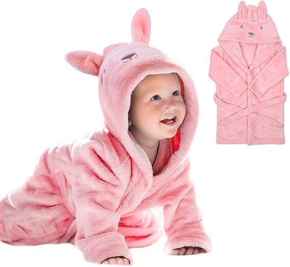 URAQT Baby Bathrobe for Girls, 3D Pink Rabbit Baby Dressing Gown, Super