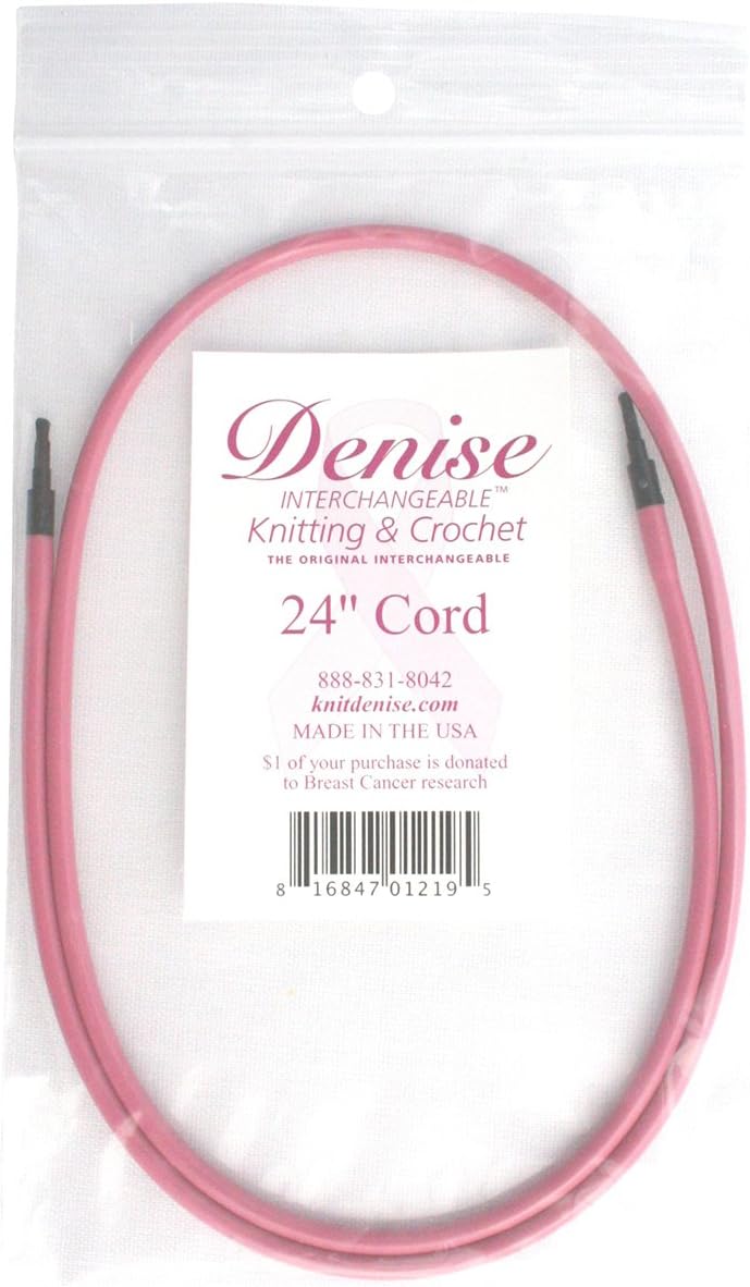 Denise Needles Denise Interchangeable Knit and Crochet Long Cord, 24-Inch, Pink