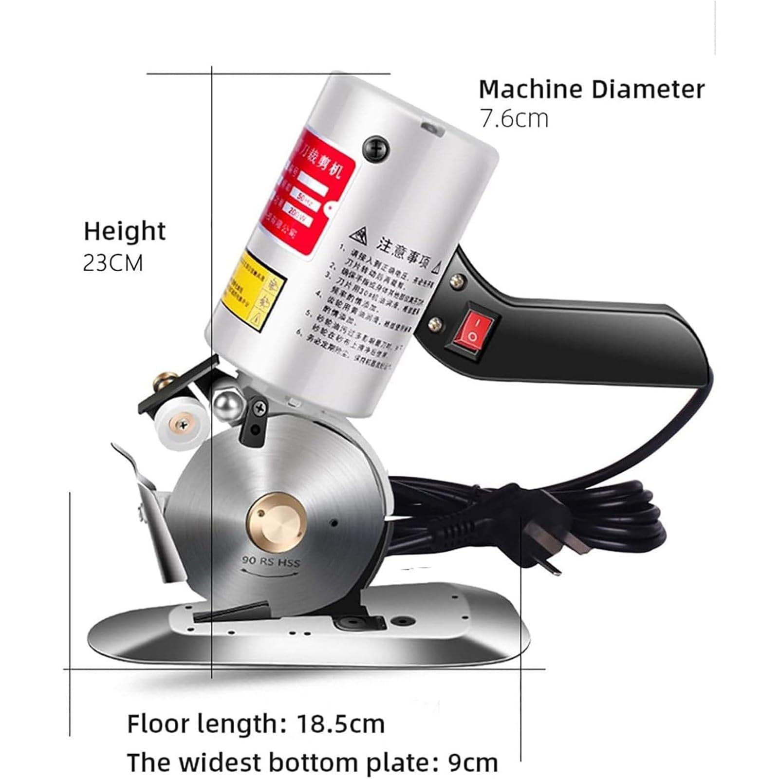 Electric Round Knife Cutting Machine, 200w Electric Fabric Circular Knife Cutter with 90mm Blade & 30mm Cutting Thickness, Self-Sharpening Convenience, for Craft Sewing, Textile, Leather