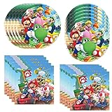 Fuyhiuous 40Pack Mario birthday Party Supplies include 20 plates, 20 napkins for the Mario party decoration