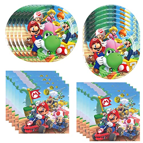 Fuyhiuous 40Pack Mario birthday Party Supplies include 20 plates, 20 napkins for the Mario party decoration