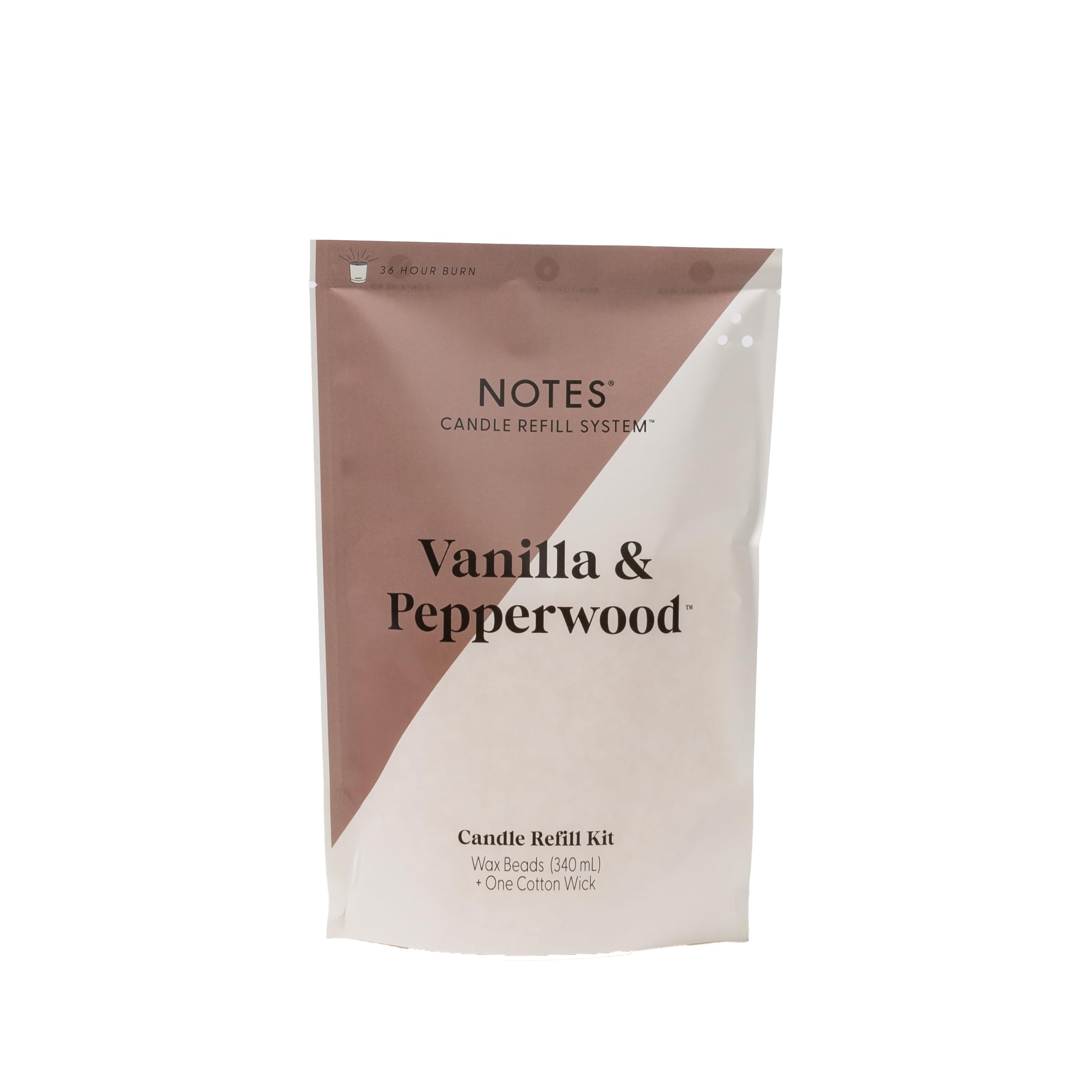NOTES Sustainable Candle Refill | Non-Toxic Fragrance, Natural Wax Beads (Beeswax, Rice bran and Soy), Cotton Wick and Sustainer - (1) Vanilla & Pepperwood