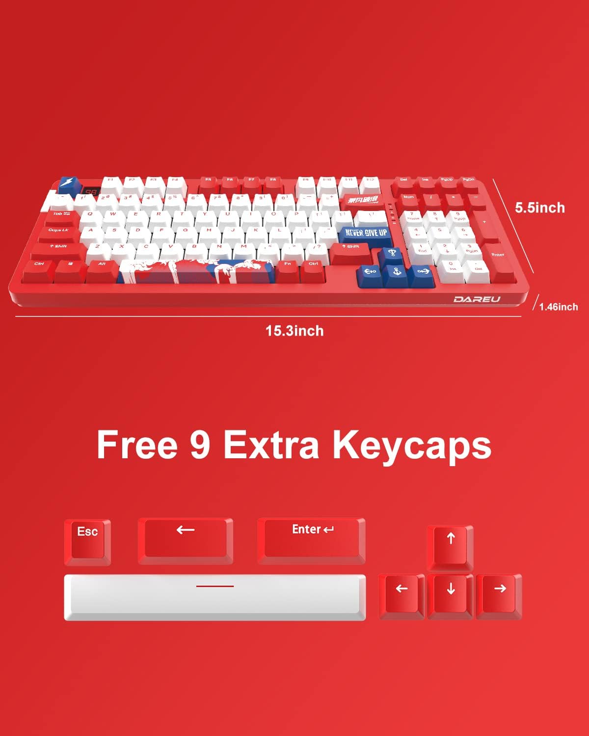DAREU A98 Pro Tri-Mode Sailing Red Hot Swappable Gasket Structure Mechanical Gaming Keyboard, 98-Key, LED Screen, BT5.1/2.4G/USB-C, RGB Backlit, PBT Double-Shot Keycaps, for Mac & Win (V3 Sky Switch)