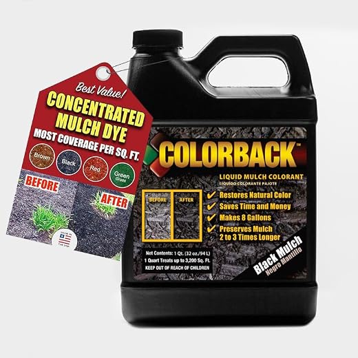 COLORBACK Black Dye, 3,200 Square Feet Coverage - Colorant for Landscaping & Garden Beds, Wood Mulch Color Restorer & Playground Bark, Eco-Friendly Paint - 1-Quart
