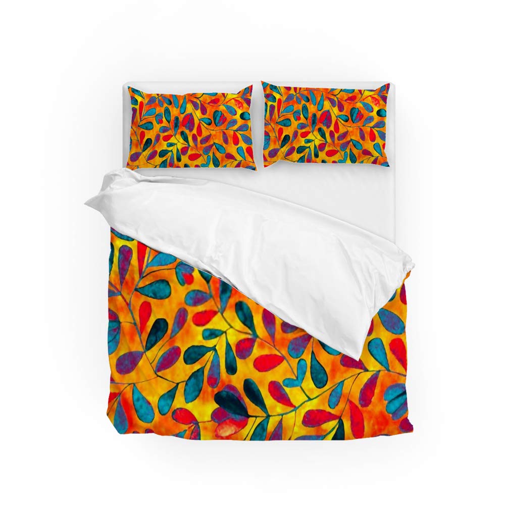 Housse de couette feuilles aquarelles avec 2 taies d'oreiller lit jumeau