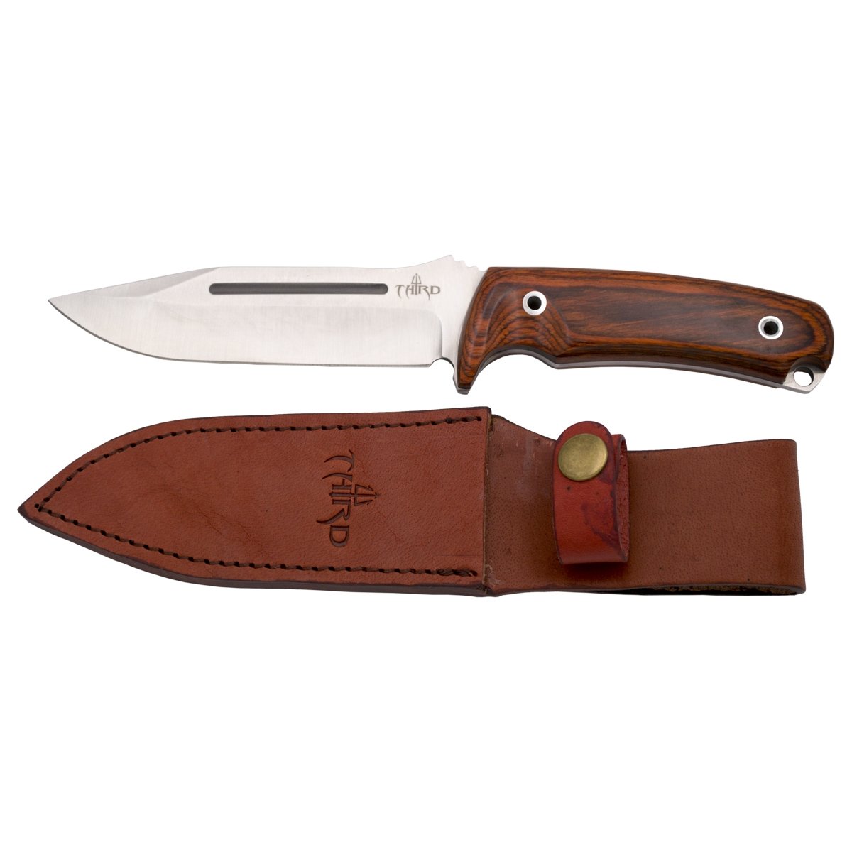 THIRD Hunting Fixed Blade Knife H0182W with 13.2 cm Steel Blade, pakkawood Handle, Leather case.