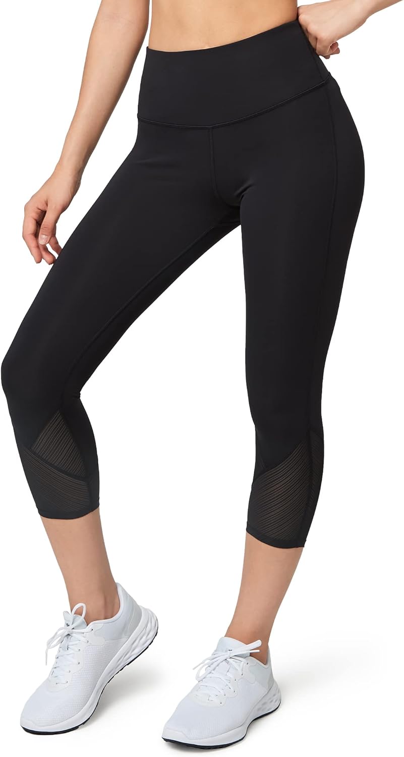 Yvette Capri Leggings High Waisted Mesh Splicing Workout Leggings Butt Lifting Tummy Control Workout Leggings for Women