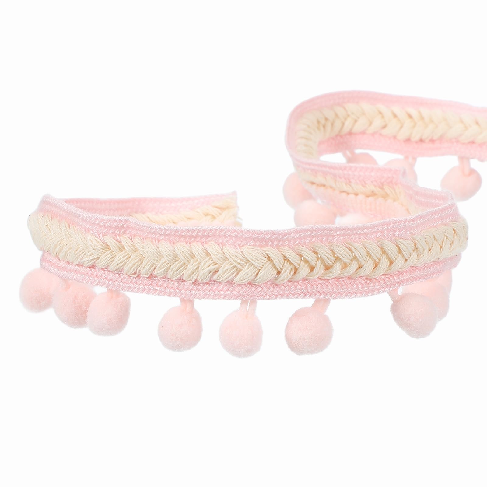 Ruban à pompons brodés de 9,1 m rose pour couture et rideaux