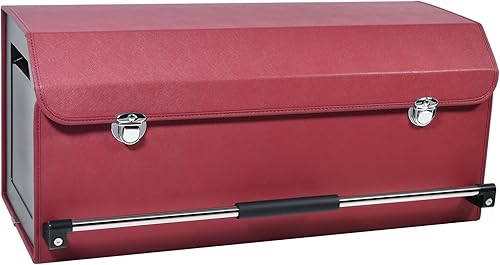 Miniatura 9 de Organizador de maletero de automóvil, caja de almacenamiento de cuero para maletero de automóvil con tapa y asa de empuje para cajuela de automóvil