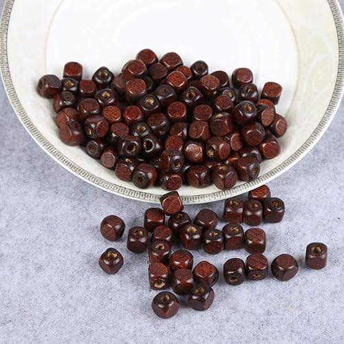 Miniatura 9 de EXCEART 500 cuentas de madera cuadradas, espaciadoras, cuentas sueltas, cubos de joyería, accesorios para manualidades, aretes, pulseras, collares,