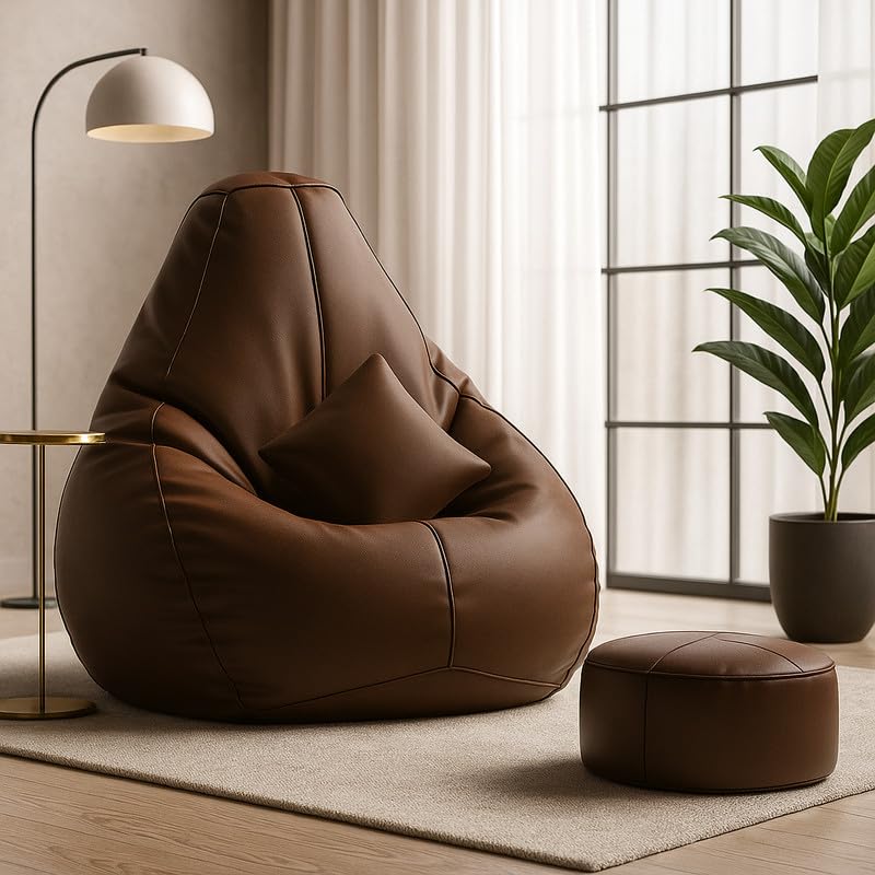 Image of Biggie Bean Bag Chair with Beans Filled 5XL The Evergreen Classics Bean Bag-Crafted for Comfort-Styled for Elegance with Free Cushion & Footrest (Matching Color : Leatherette Brown)