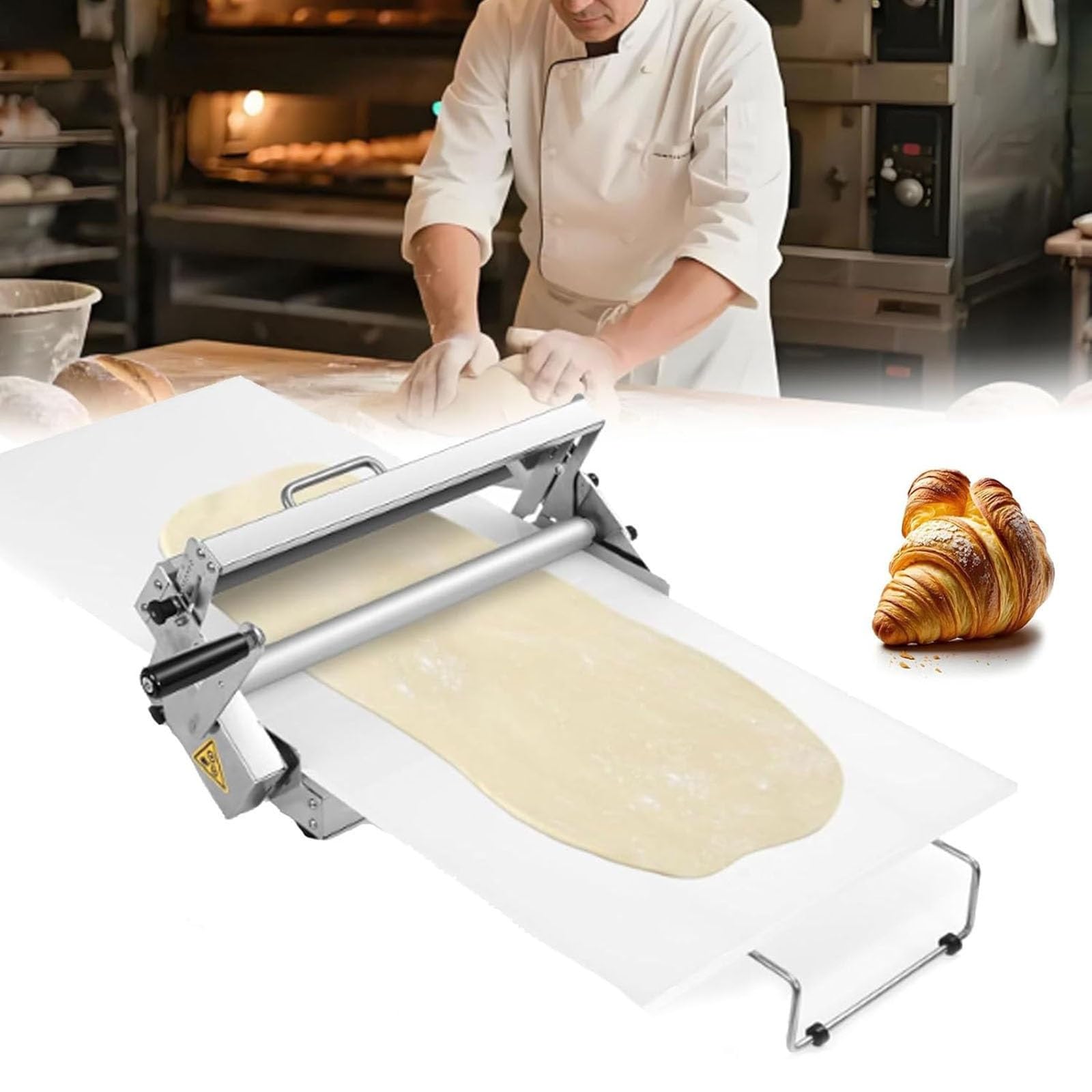 Laminoir Manuell Teigausrollmaschine, 10-Stufen-Regelung (0,5-25mm), Edelstahl Faltbar, Profi-Teigroller für Pâtisserie, Pizza & Handgemachte Nudeln(A)