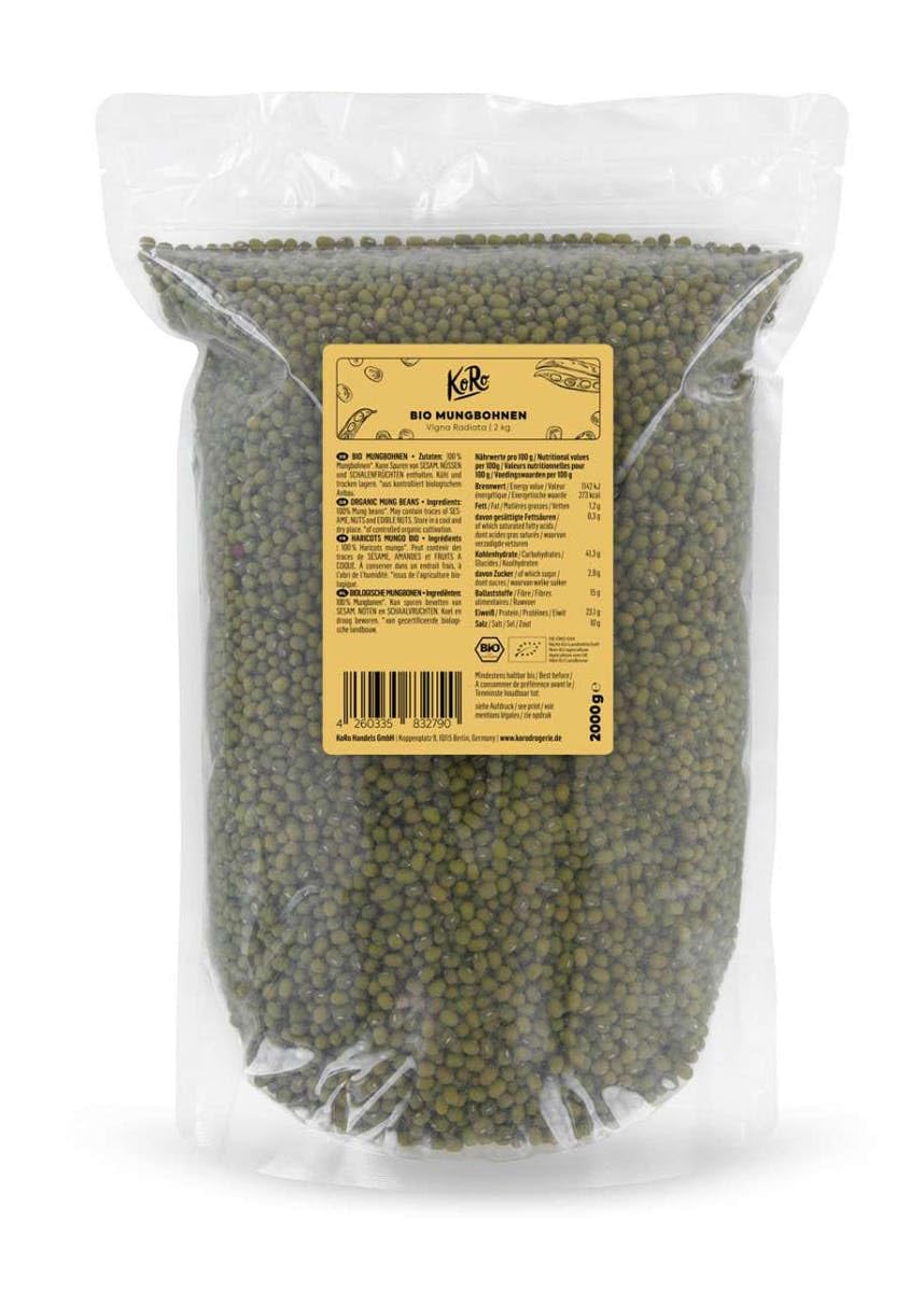 KoRo Mungbohnen Bio 2 kg - Eiweißreiche Hülsenfrüchte aus biologischem Anbau im Vorteilspack