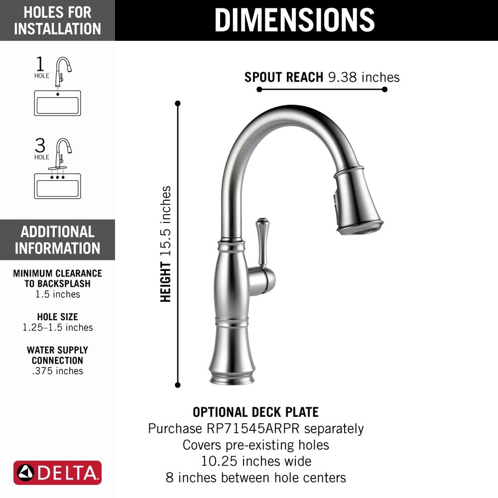 Delta Faucet Cassidy grifo de fregadero de cocina con pulverizador abatible, tecnología ShieldSpray y cabezal de pulverización de acoplamiento magnético, Lumicoat Arctic Stainless 9197-AR-PR-DST