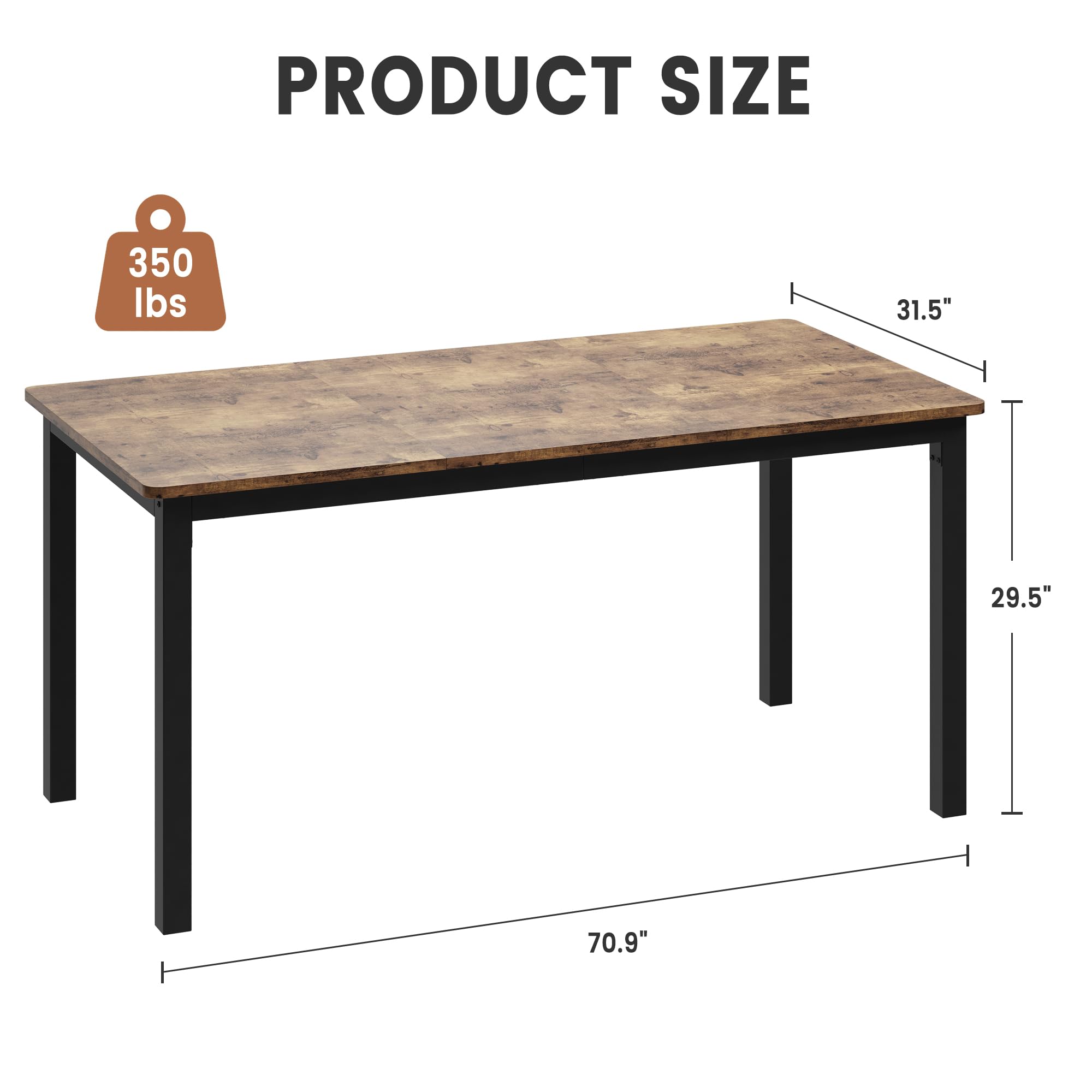 Großer Schreibtisch 180 x 80 x 75 cm im Industrie-Stil, Stabiler Computer- & Gaming-Tisch mit Schwarzem Metallgestell, Vielseitig als Büro- oder Esstisch, Vintage