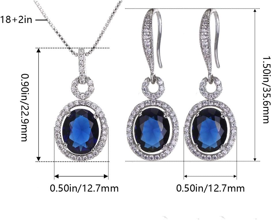 AMYJANE Rhinestone Jewelry Set for Women Bridesmaid Bridal Wedding Jewelry Silver Plated Cubic Zirconia Crystal Oval Halo Necklace and Dangle Earrings Set Costume Jewelry Gift Girls Mom Wife Lady
