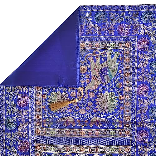 Image of Banarasi Brocade Silk Handmade Table Runner for Dining Table, Centre Table, Coffee Table 70 X 16 in Table Top Table Cloth Room Decor Runner (Royal Blue)