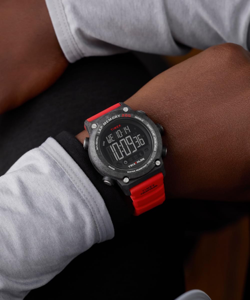 Timex Triathlon 200 Lap TW5M66900 - Orologio da Uomo da 44 mm, cinturino in Silicone Nero Con Display Digital