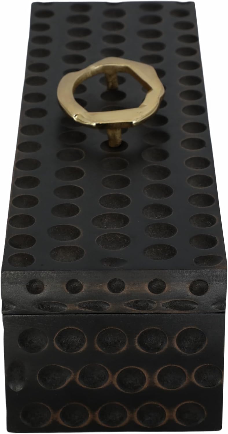 Decorative Box for Home Decor – Beautiful Jewelry and Storage Box with Lid and Metal Handle for Accessories – Sleek Keepsake Box Ideal for Living Room, Bedroom, Bookshelf, or Office Decor – 7" Black