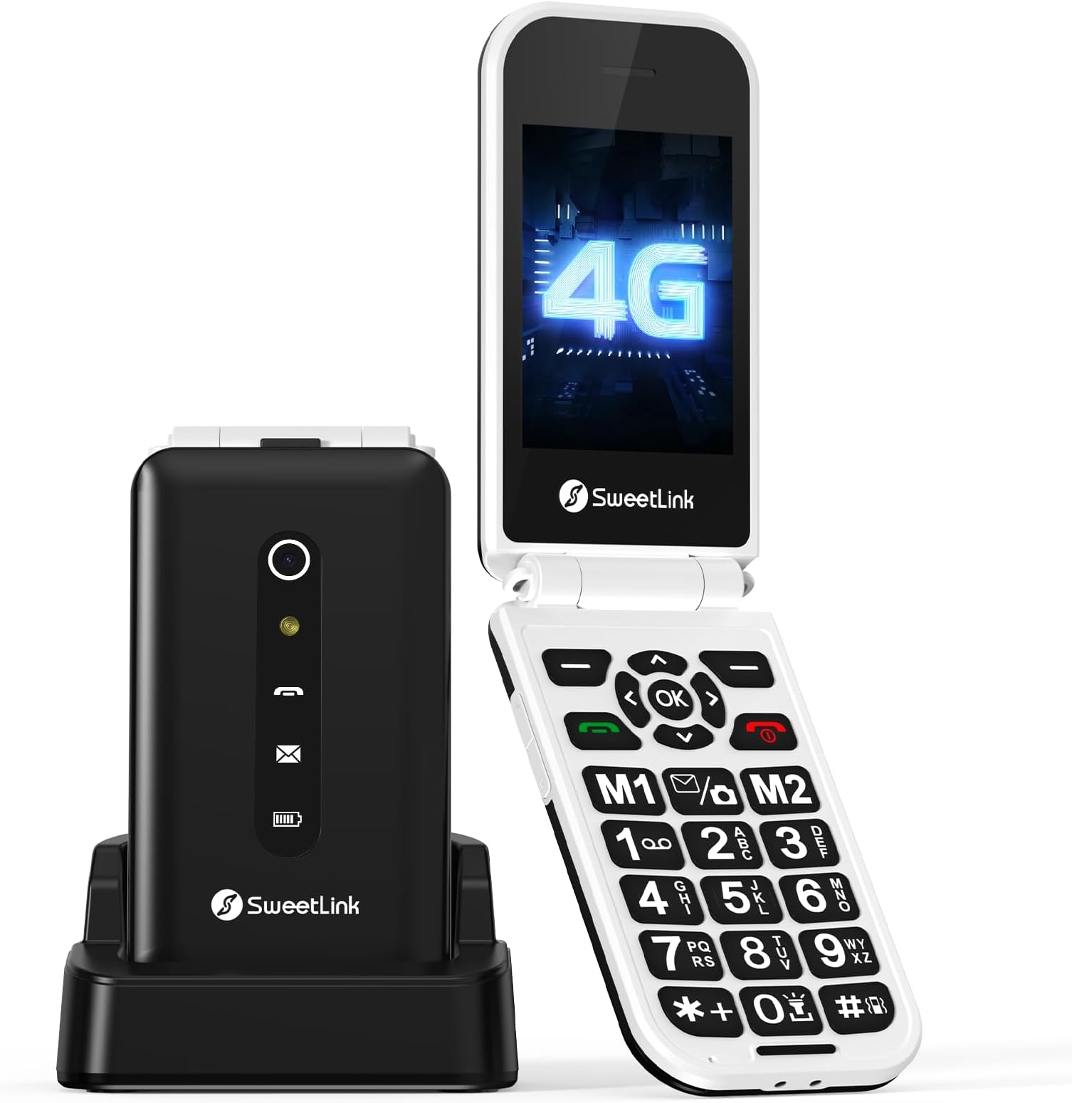 SweetLink F3 Plus 4G Flip Mobile Phones for Elderly,Big Button Mobile Phone,2.8" Screen,Loud Volume,SOS Emergency Button, Speed Dial,1400mAh Battery Capacity,Charging Dock,4G Dual SIM(Black)
